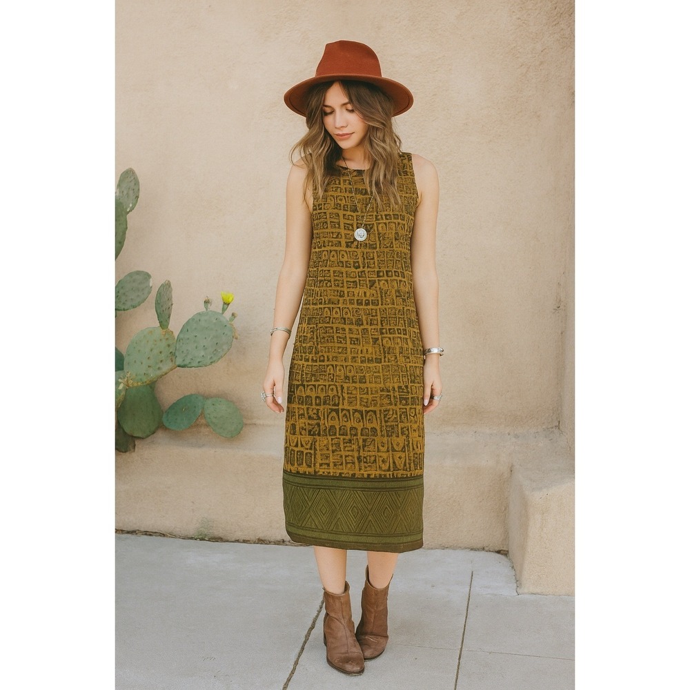 Vintage R&K Originals Dress Womens 16 Maxi Bohemian Indie Maxi Modest Button Zip